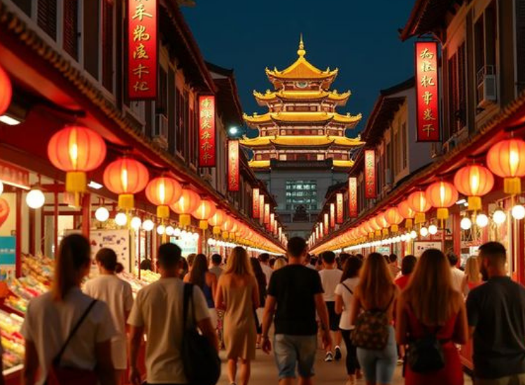 Check-in Singapore tại Chinatown với đèn lồng và kiến trúc truyền thống đặc sắc.